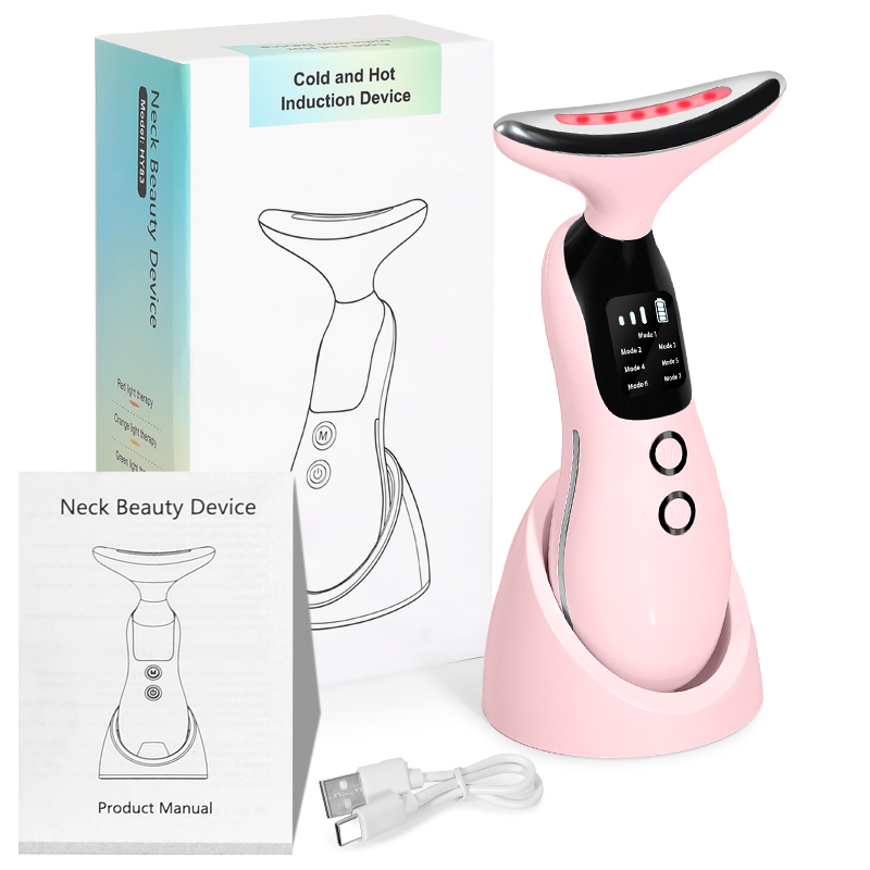 Health Wellness Massage - 7色LEDライト搭載 フェイスネック美容器 振動マッサージ 首のしわ改善 二重あご軽減 ネックリフティングマッサージャー