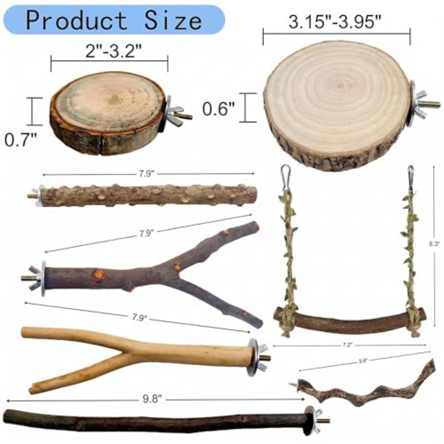 8個入り天然木製鳥用止まり木、小型鳥かご用、茶色、環境に優し - Health & Wellness Llc のレビューと価格